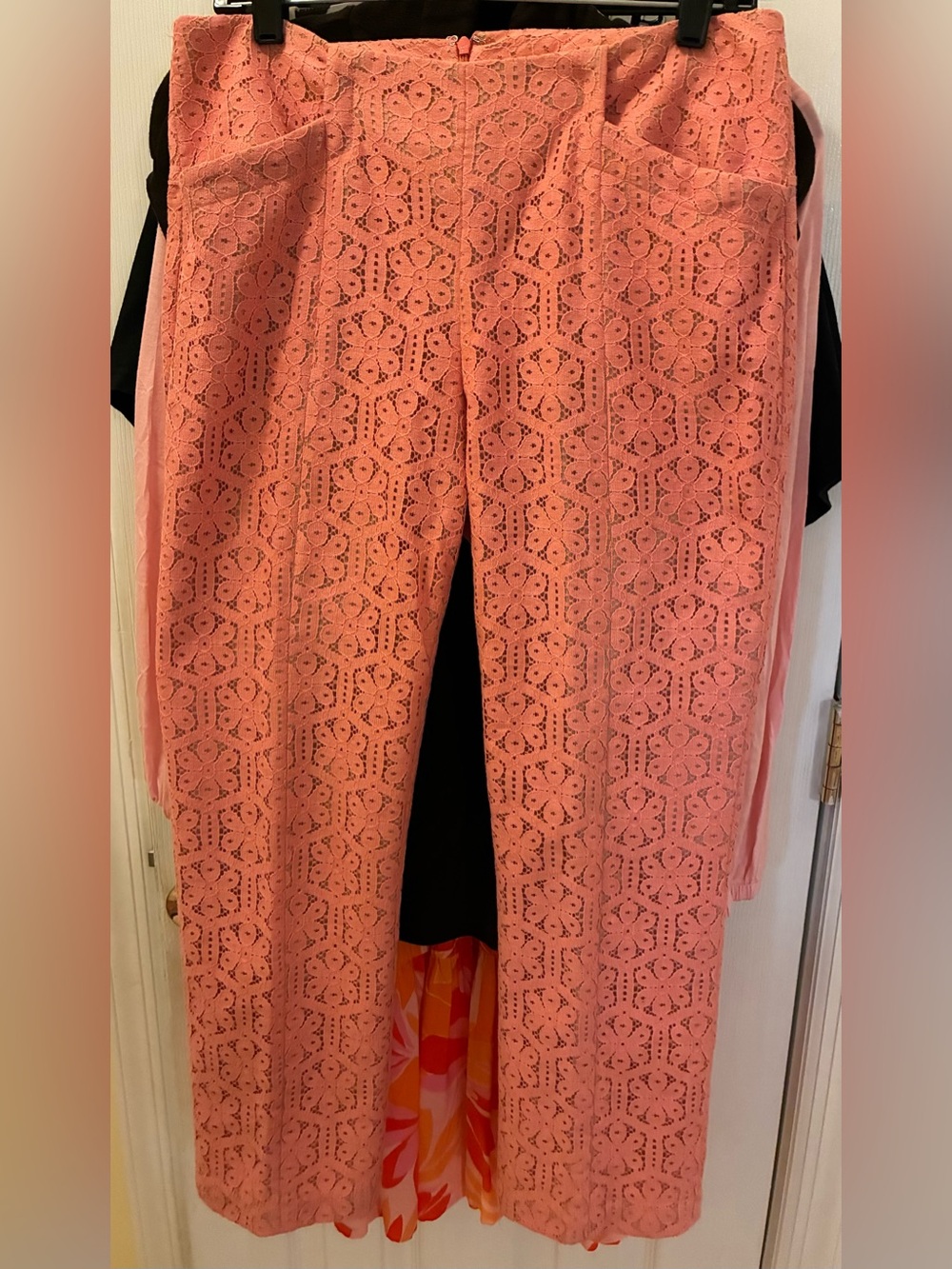 Corey Lynn Calter Coral Lace Overlay Cropped Trousers
